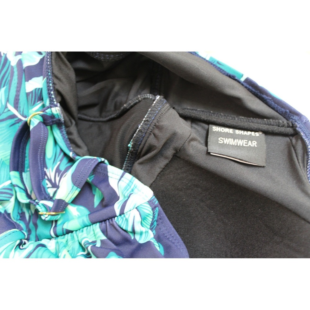Shore Shapes Swimdress Teal Green Tropical Leaf Ruched Swimsuit Size 12 - Picture 6 of 10